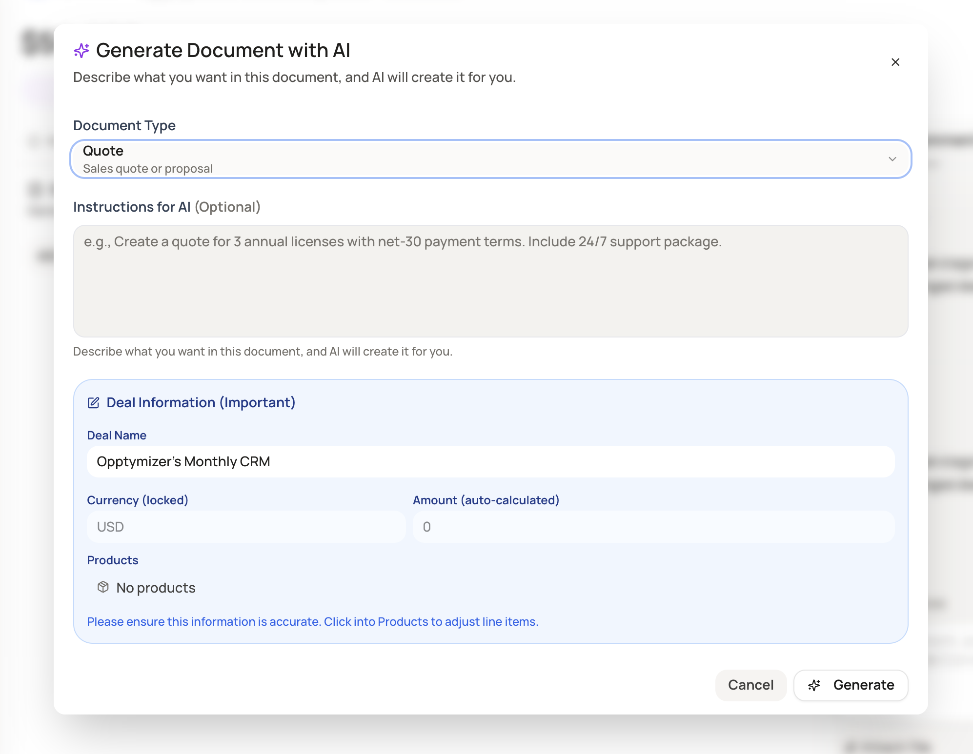 Screenshot for AI Document Generation