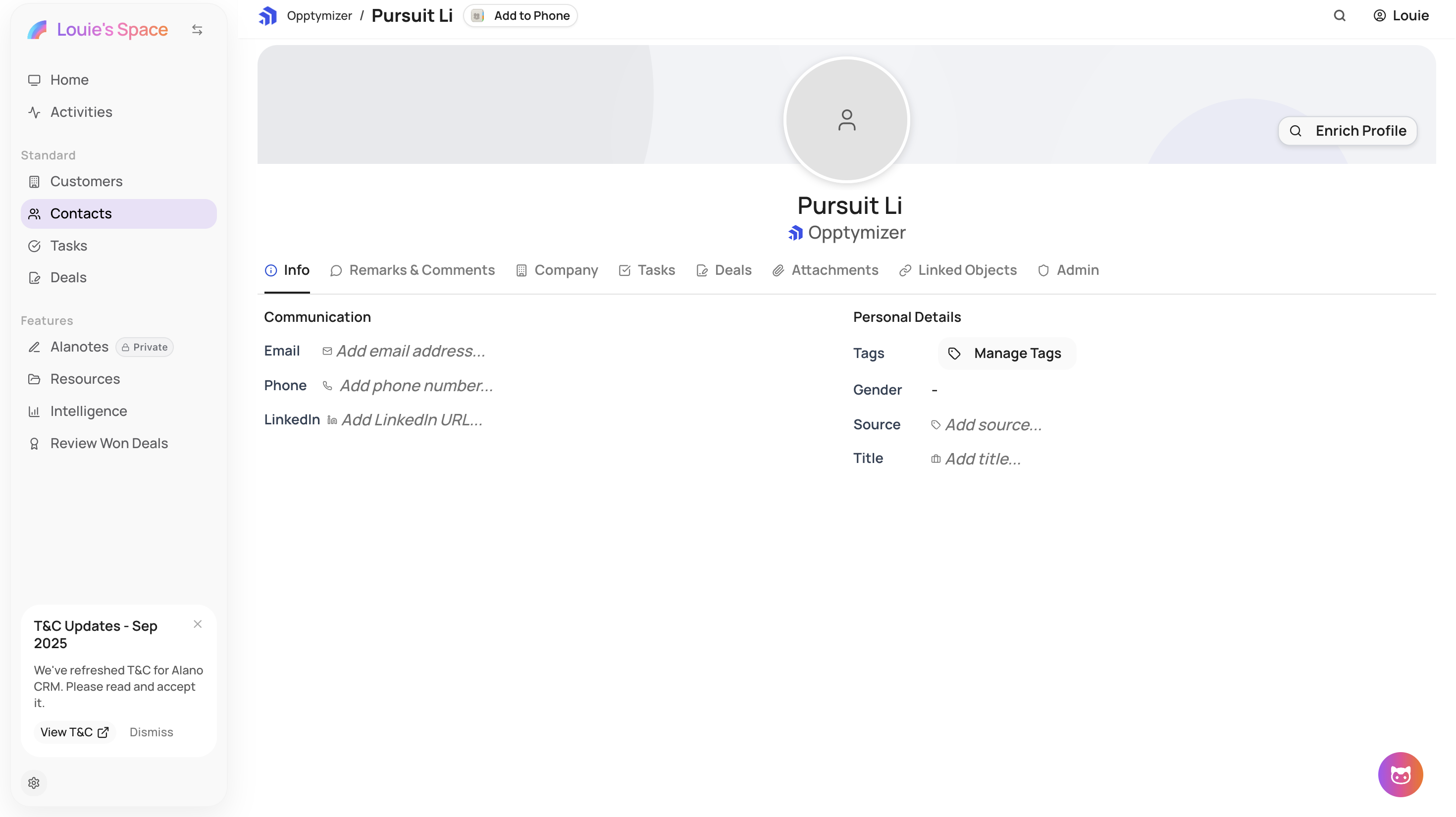 Screenshot for Contact Profile Enrichment