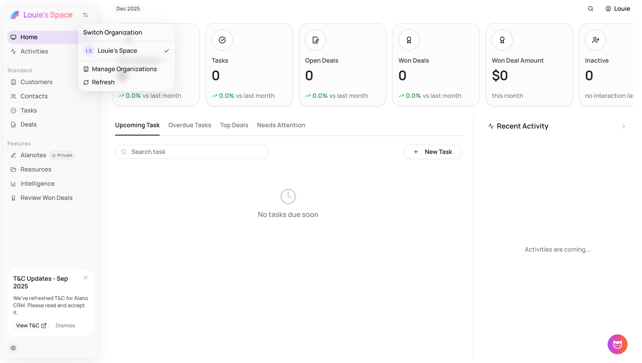 Screenshot for Create your organization (workspace) in Alano