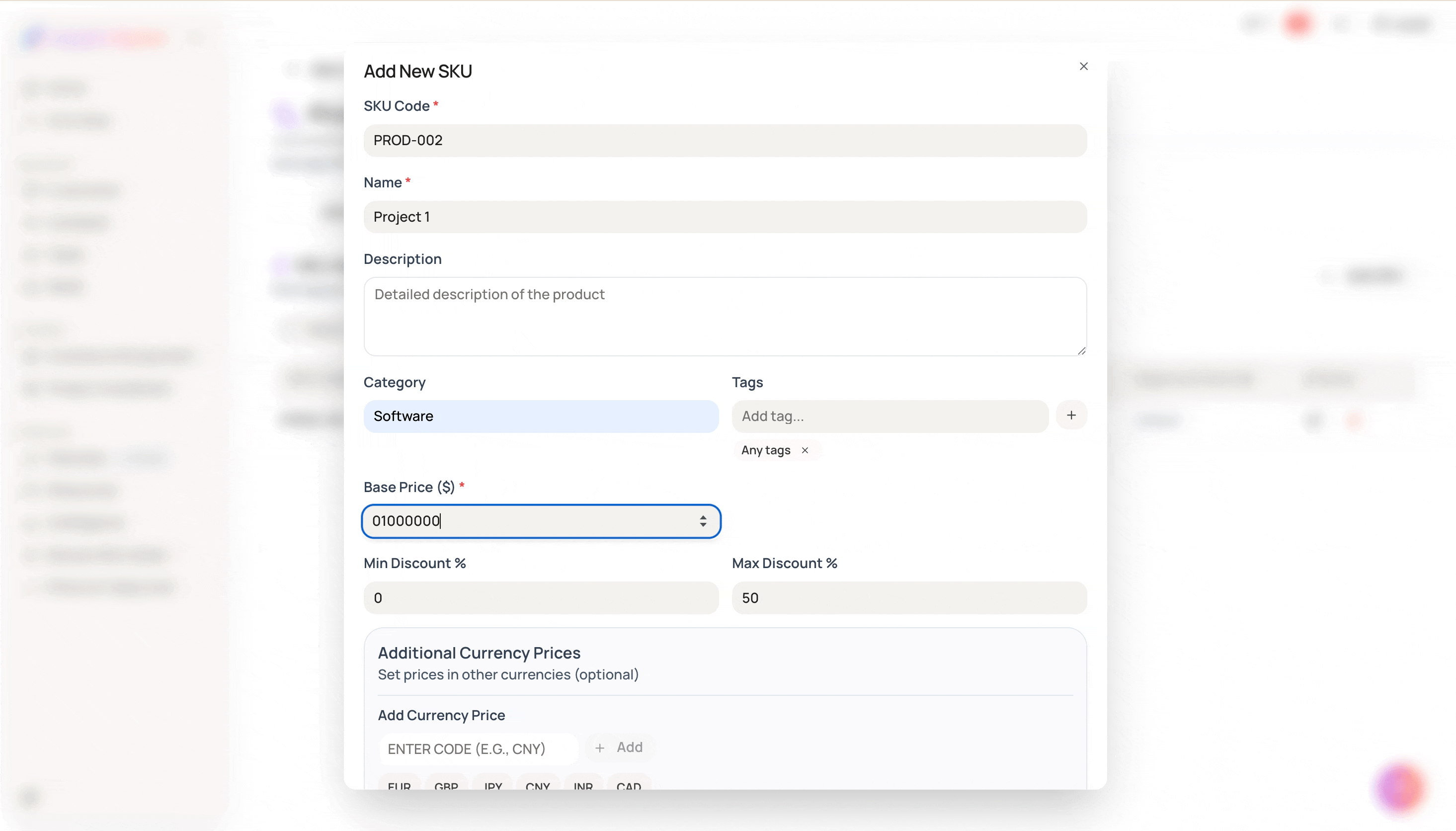 Screenshot for SKU Management