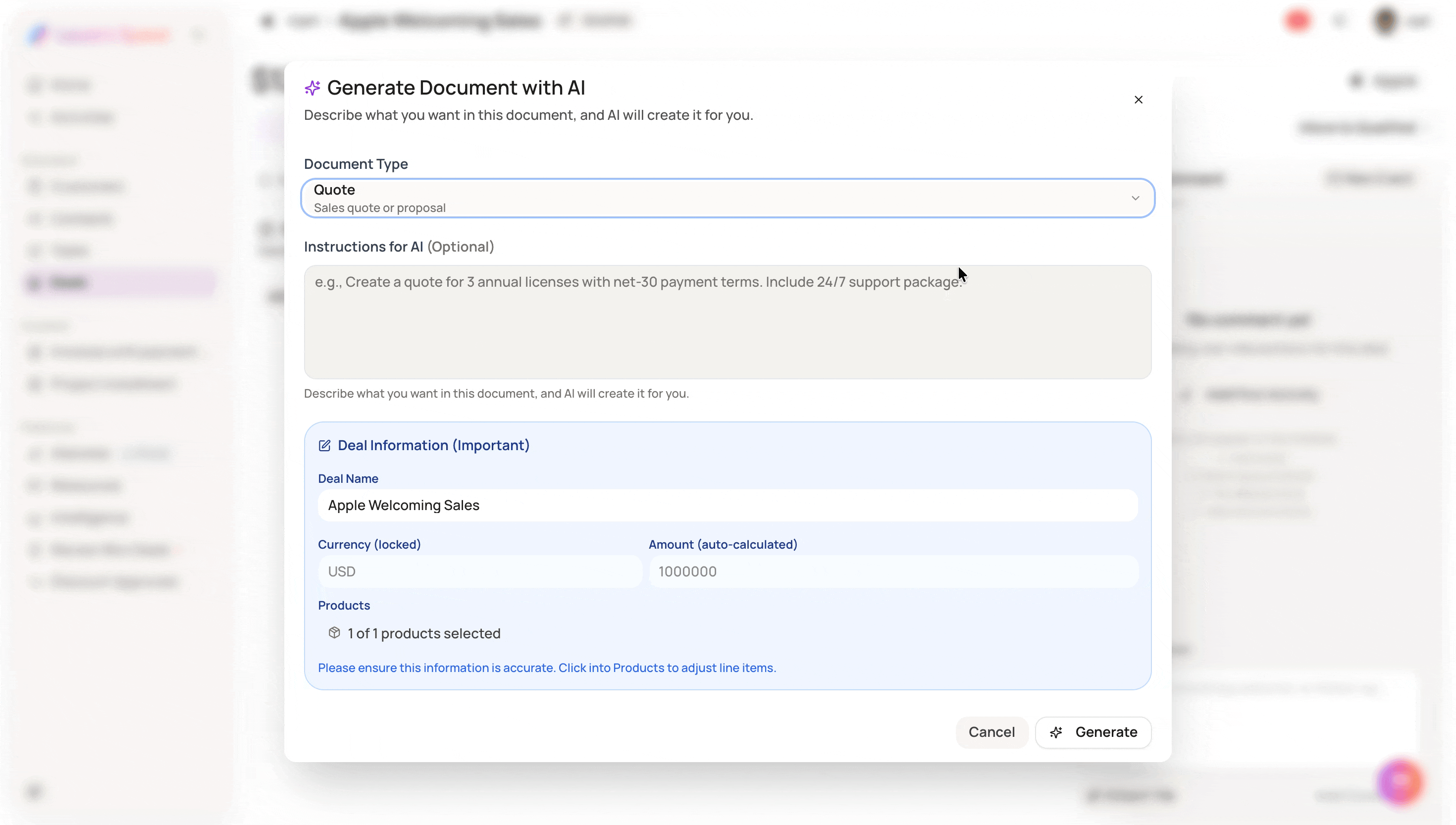 Screenshot for AI Document Generation