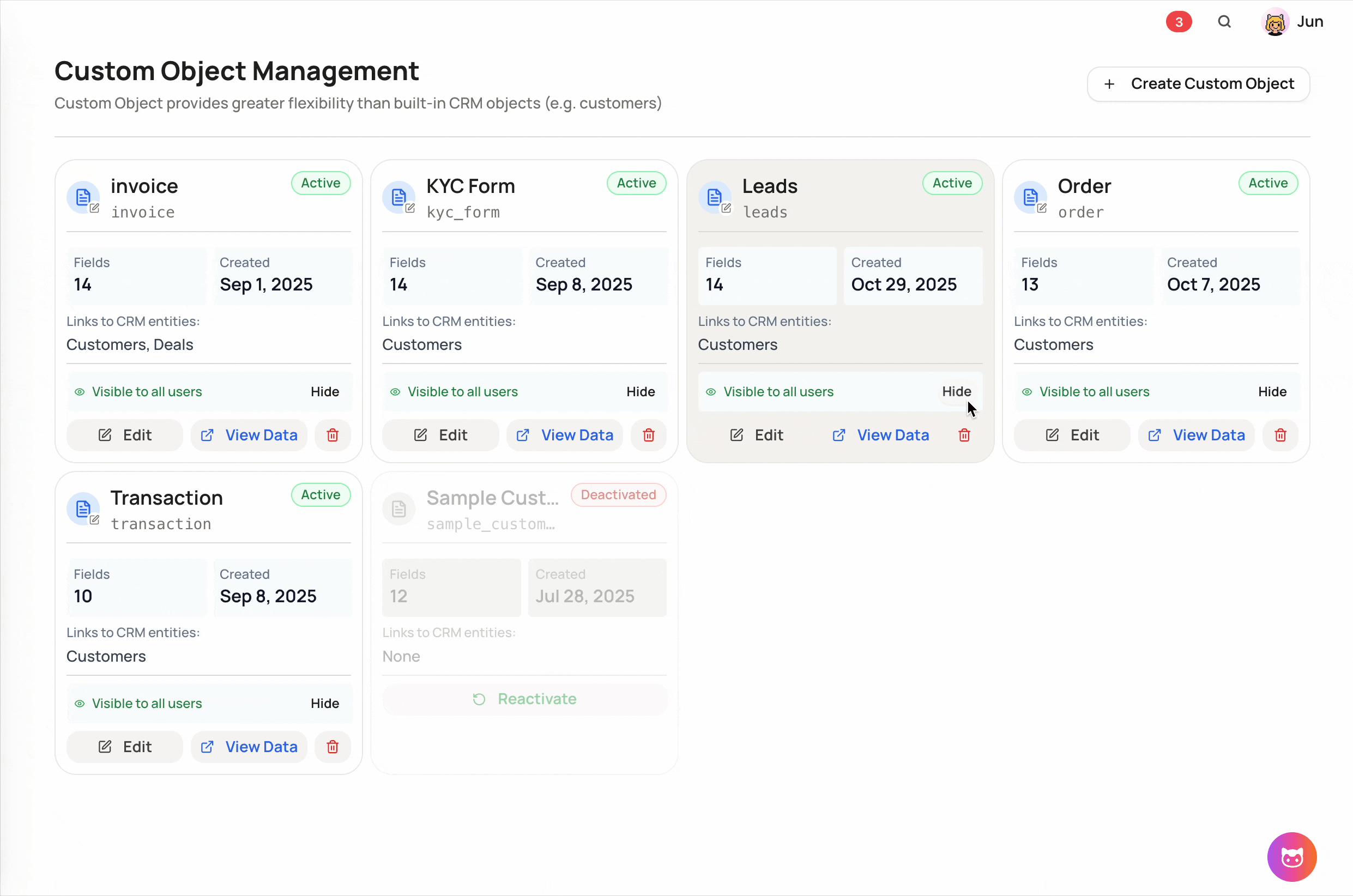 Screenshot for Custom Object Visibility Control