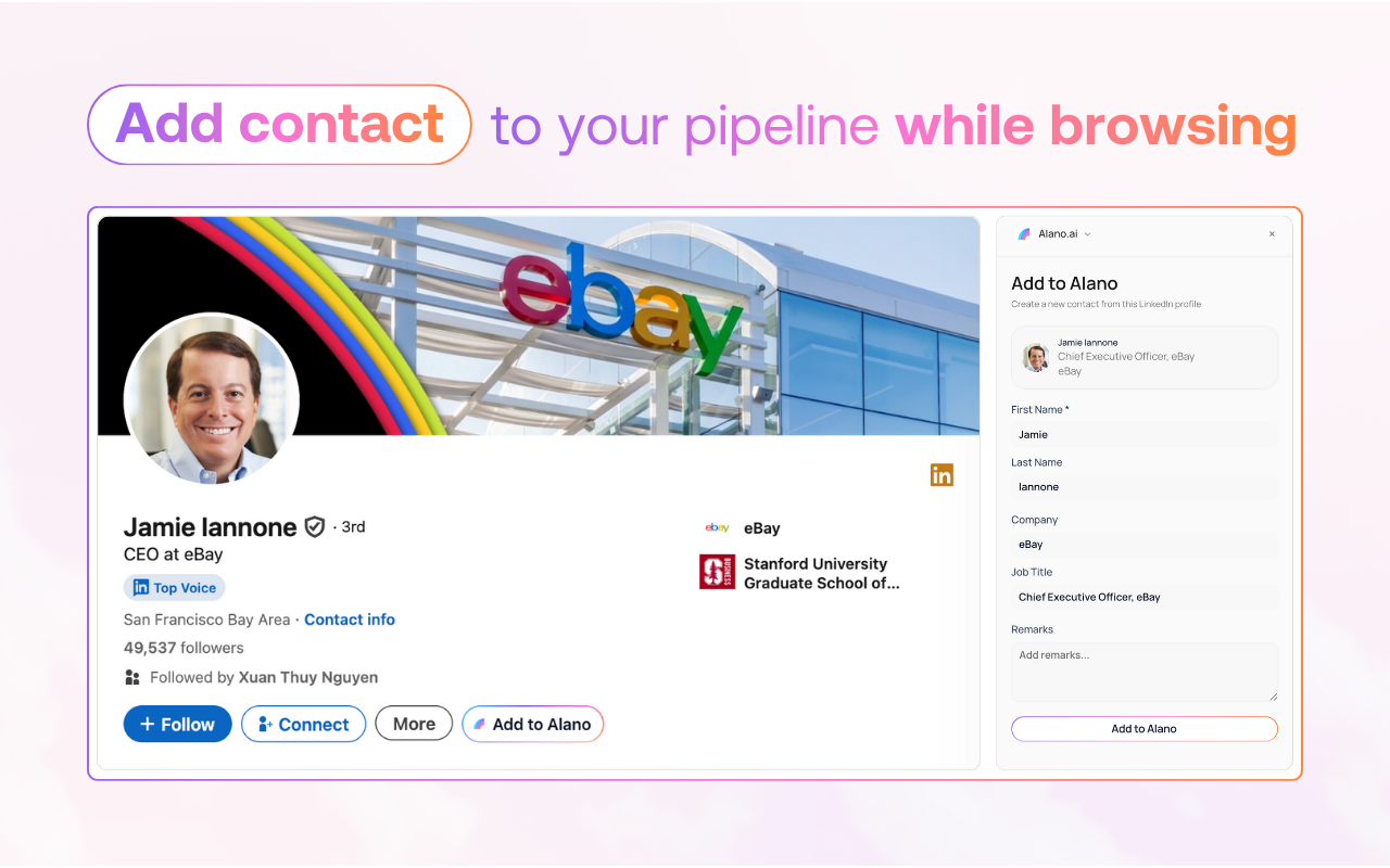 Screenshot for Alano CRM LinkedIn Extension