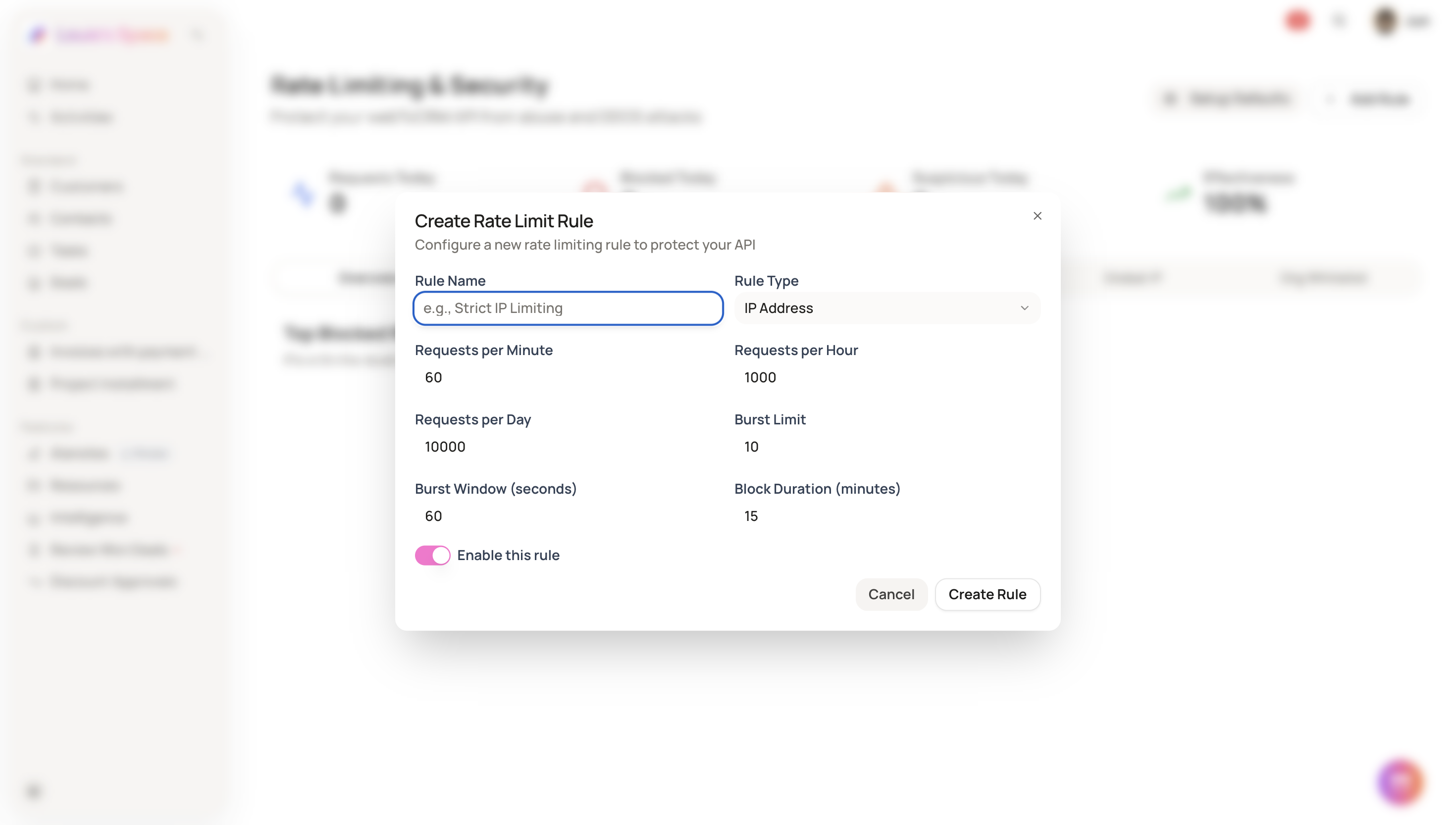 Screenshot for Rate Limiting