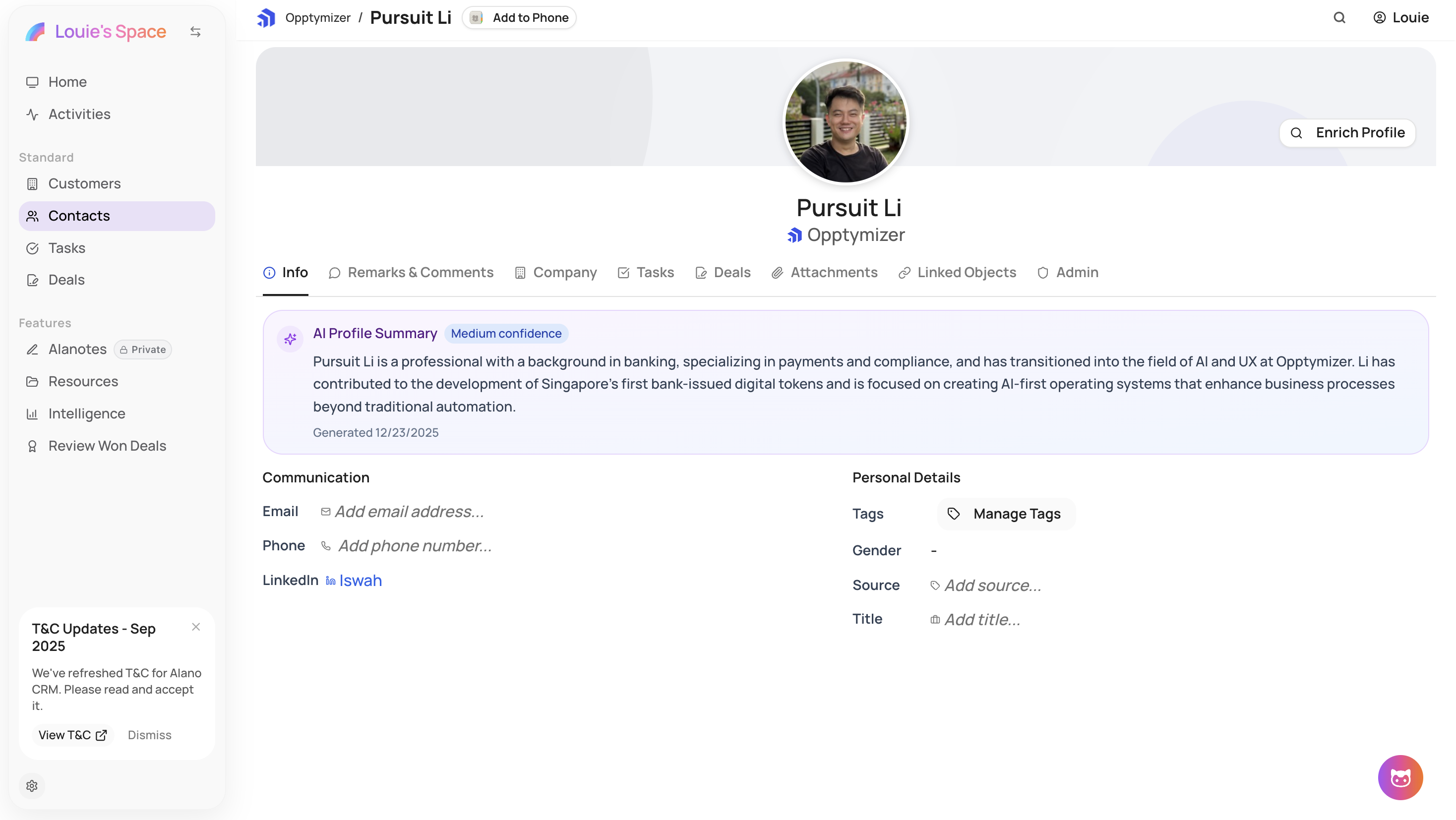 Screenshot for Contact Profile Enrichment