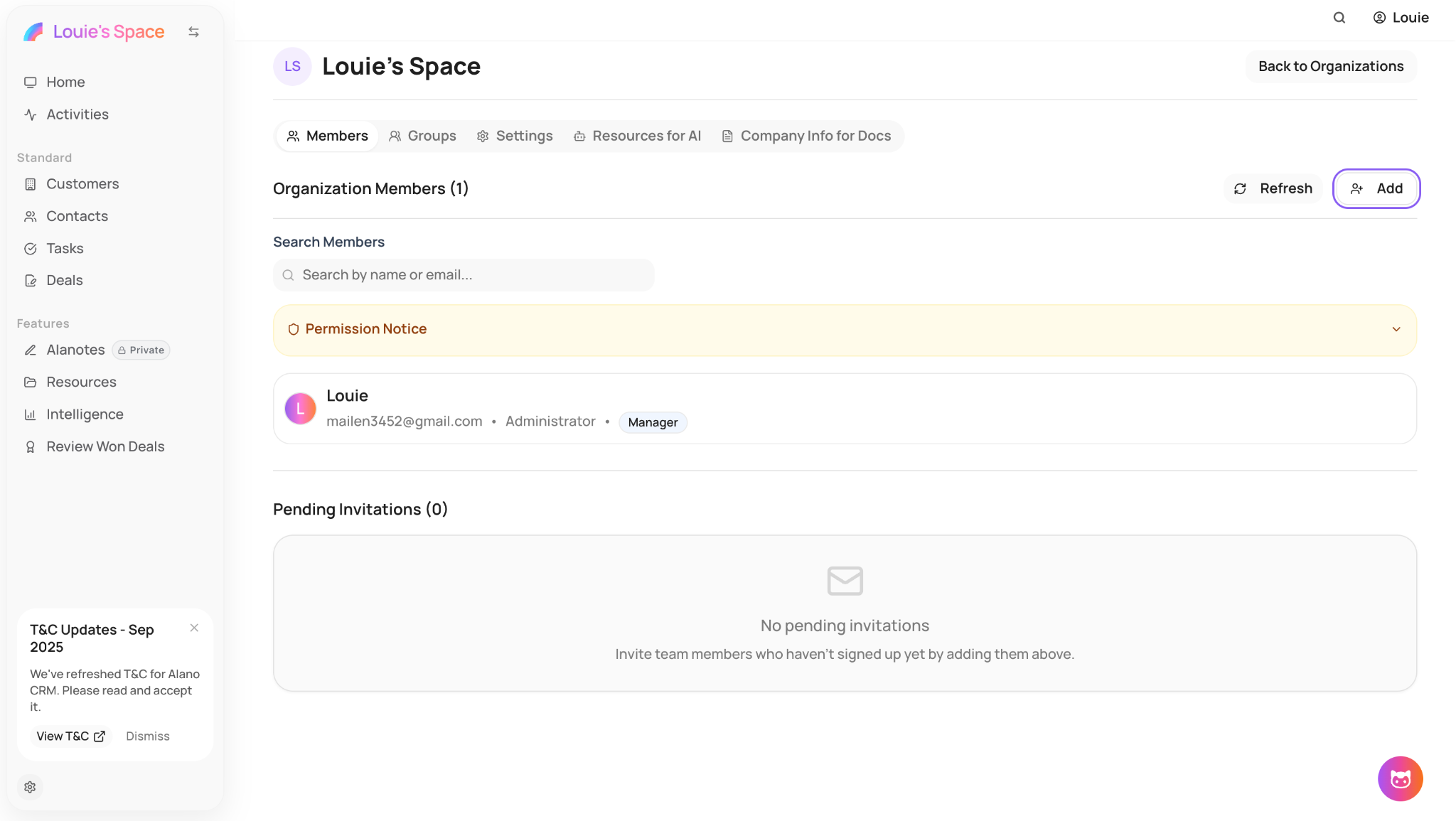 Screenshot for Create your organization (workspace) in Alano
