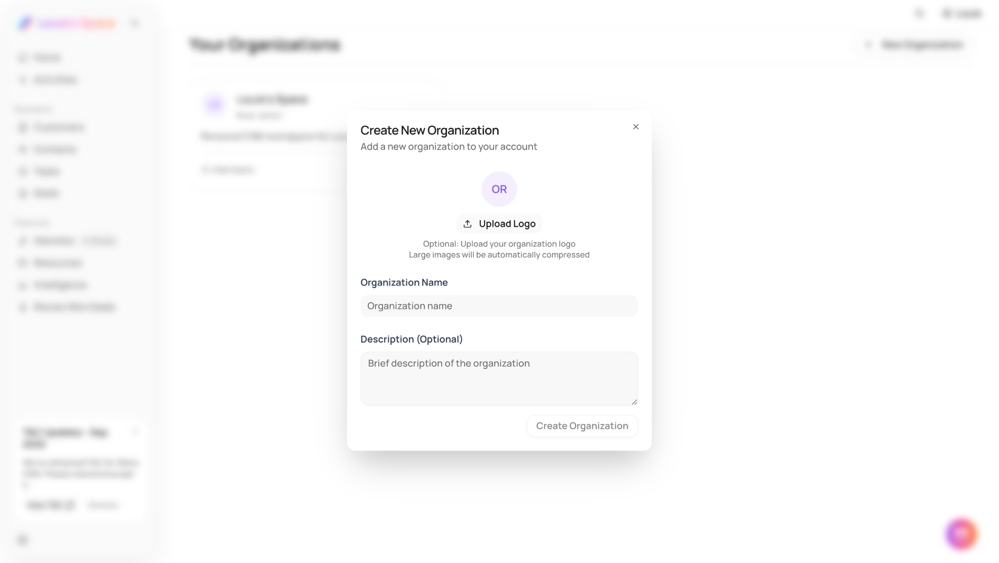 Screenshot for Create your organization (workspace) in Alano